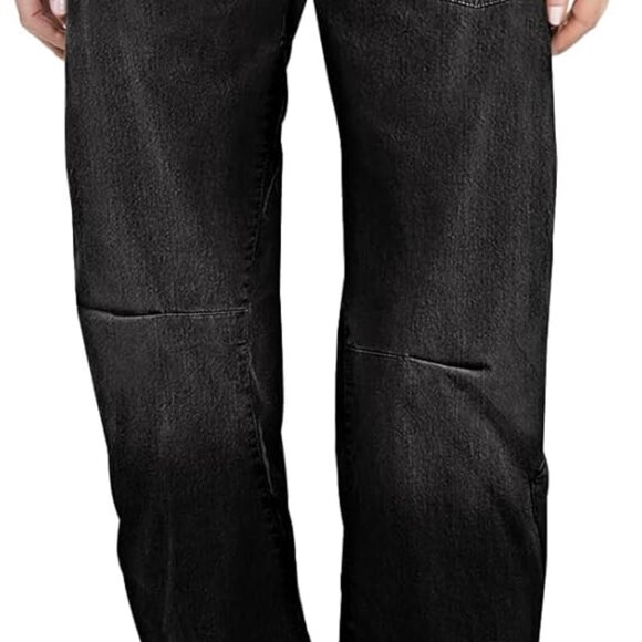 Women's Premium Stretch Black Wide Leg Barrel Jeans - Versatile Everyday Fit - Picture 1 of 6